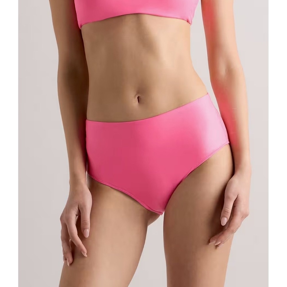 Quince Italian High-Rise Bikini Bottoms Womens Size S Hot Pink High-Waisted NWOT